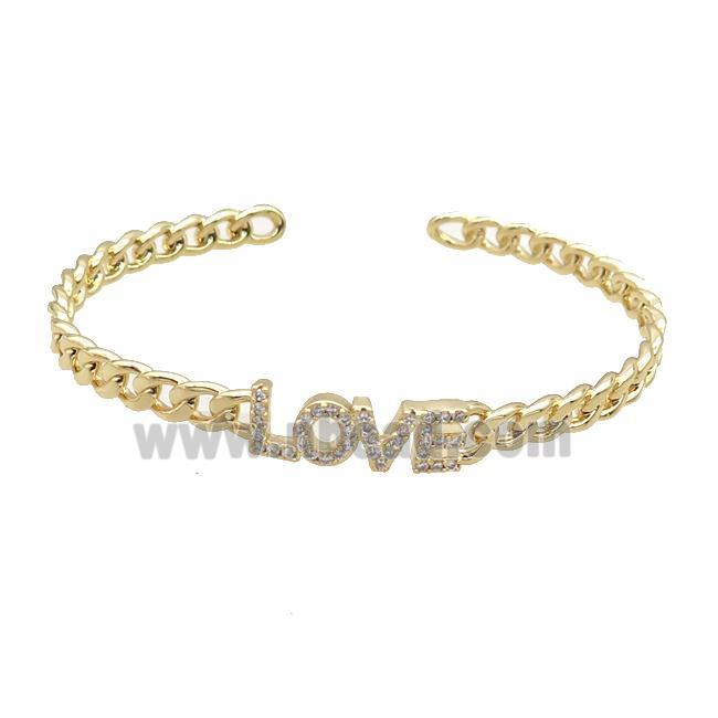 Copper Bangle Pave Zircon LOVE Gold Plated