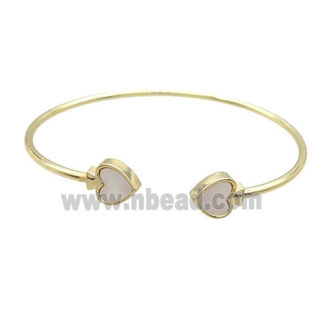 Copper Bangle Pave Shell Heart Gold Plated