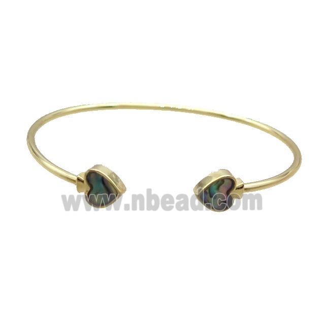 Copper Bangle Pave Abalone Shell Heart Gold Plated