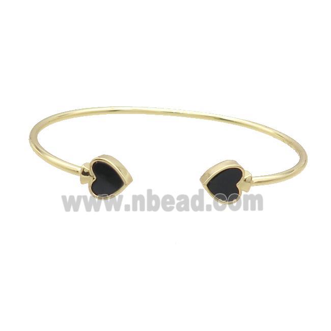 Copper Bangle Pave Black Agate Heart Gold Plated