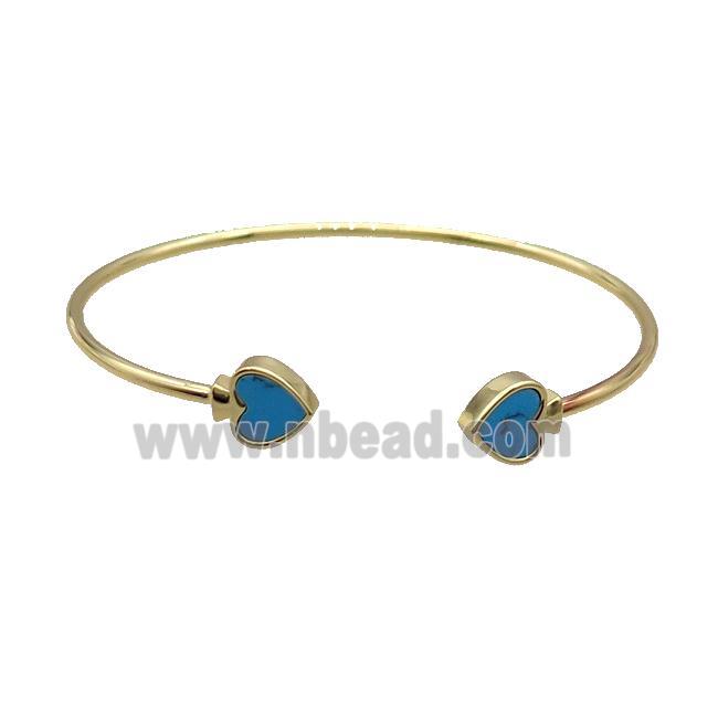 Copper Bangle Pave Turquoise Heart Gold Plated