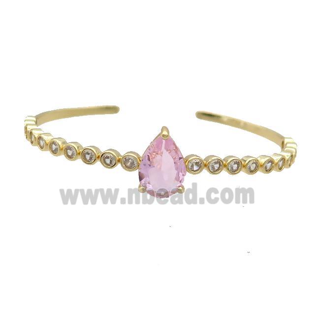 Copper Bangle Pave Pink Crystal Teardrop Gold Plated