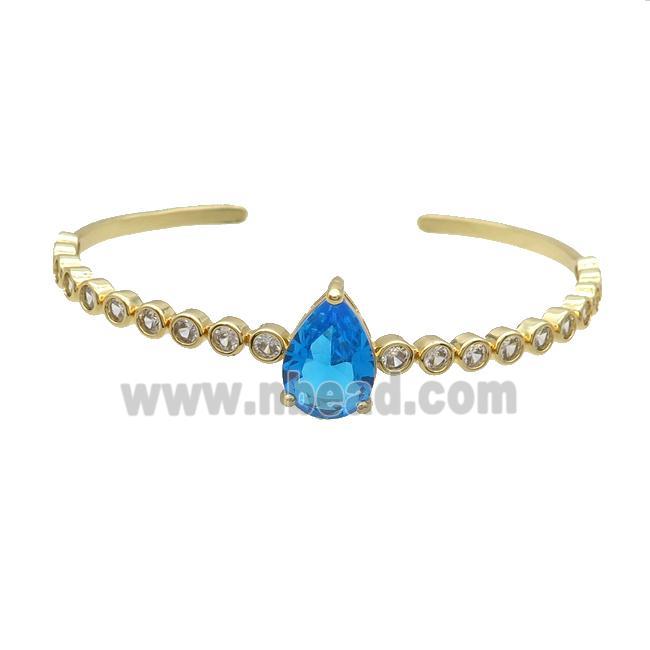 Copper Bangle Pave Blue Crystal Teardrop Gold Plated