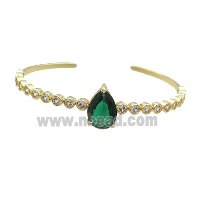 Copper Bangle Pave Green Crystal Teardrop Gold Plated