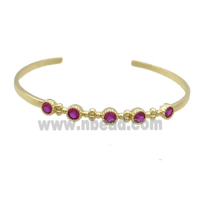 Copper Bangle Pave Red Zircon Gold Plated