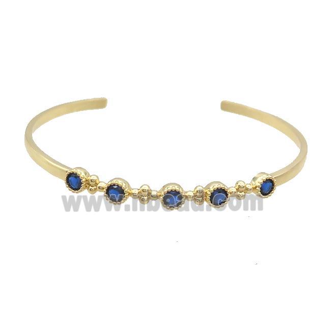Copper Bangle Pave Blue Zircon Gold Plated