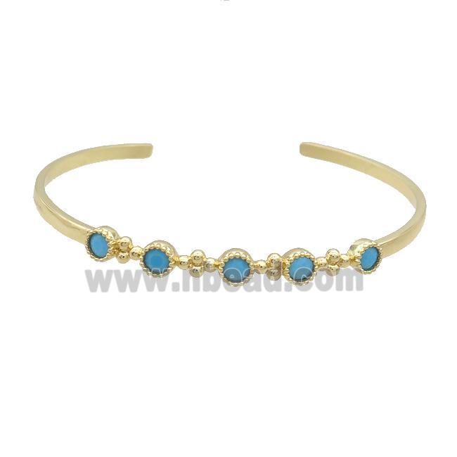 Copper Bangle Pave Turq Zircon Gold Plated