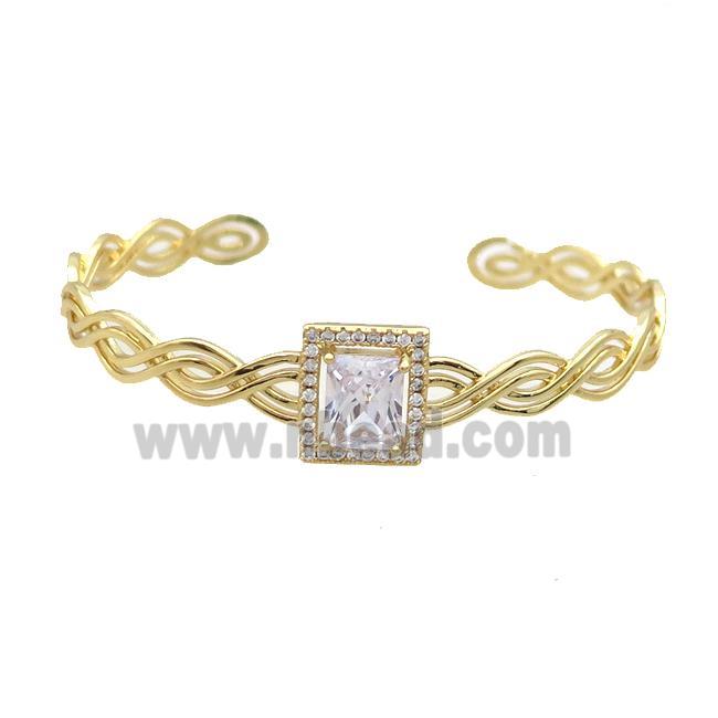 Copper Bangle Pave Clear Crystal Rectangle Gold Plated