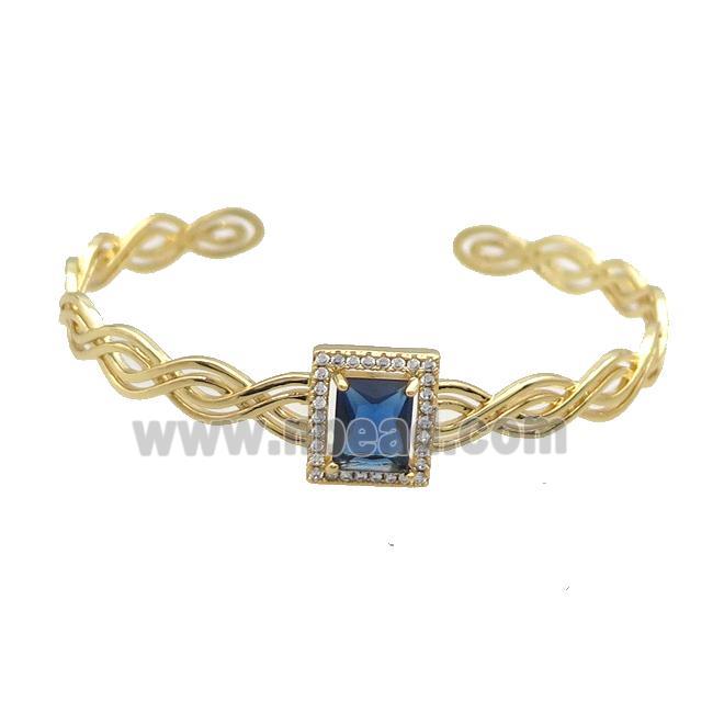 Copper Bangle Pave Blue Crystal Rectangle Gold Plated