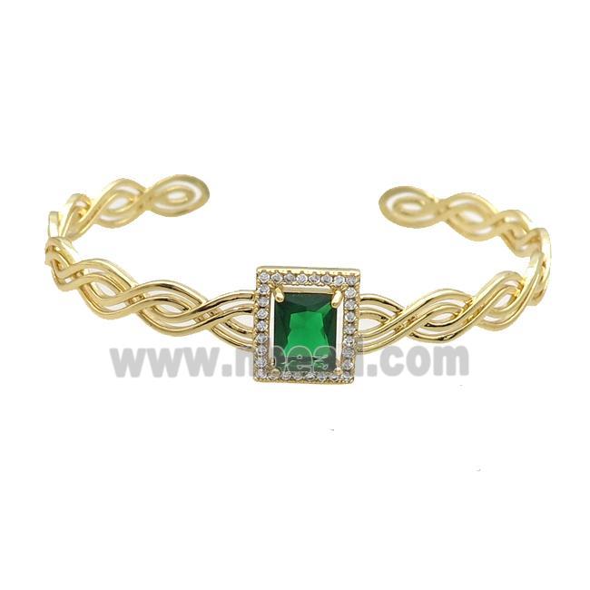 Copper Bangle Pave Green Crystal Rectangle Gold Plated