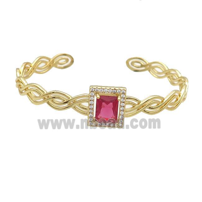 Copper Bangle Pave Red Crystal Rectangle Gold Plated