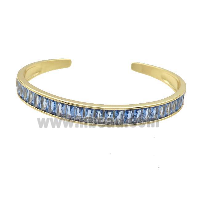 Copper Bangle Pave Blue Zircon Gold Plated