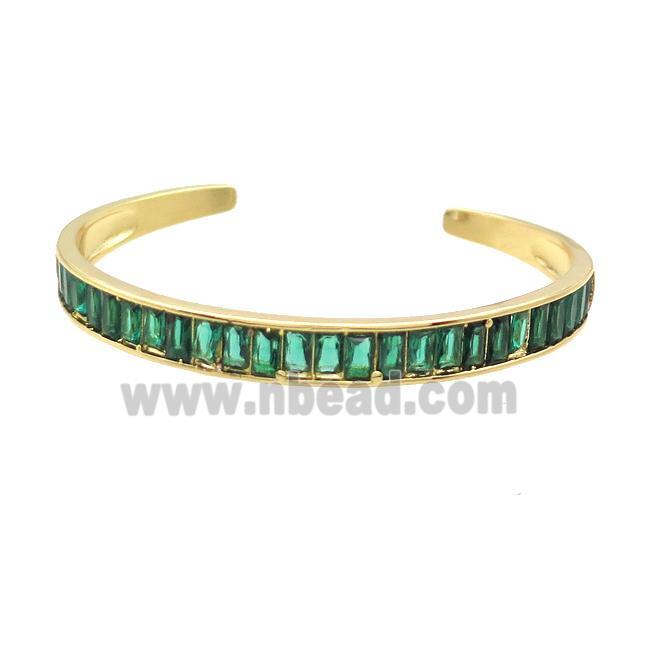 Copper Bangle Pave Green Zircon Gold Plated