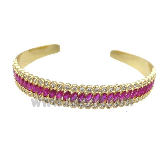 Copper Bangle Pave Hotpink Zircon Gold Plated