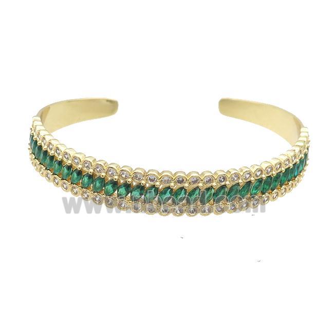Copper Bangle Pave Green Zircon Gold Plated