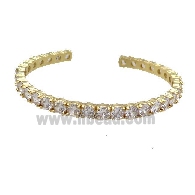 Copper Bangle Pave Clear Zircon Gold Plated