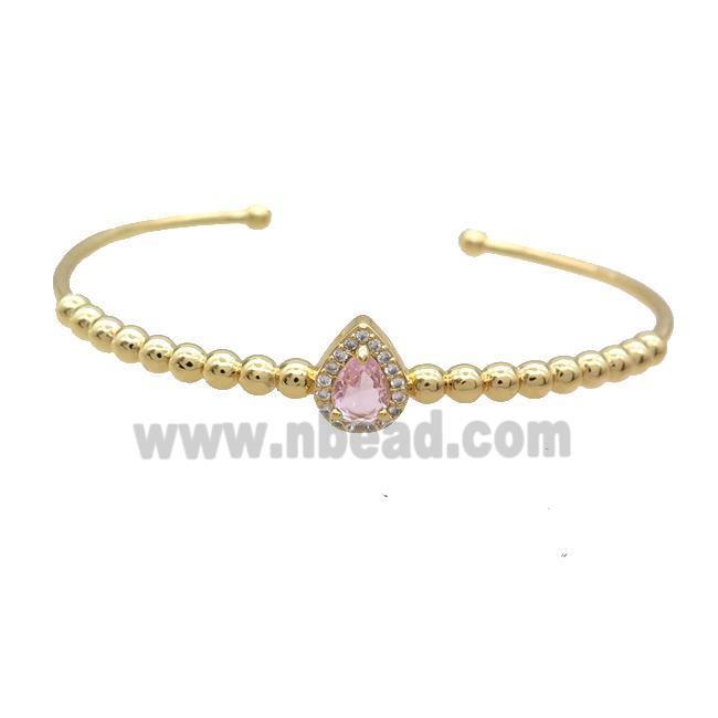 Copper Bangle Pave Pink Crystal Gold Plated