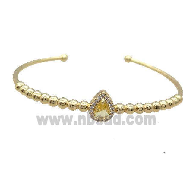 Copper Bangle Pave Yellow Crystal Gold Plated