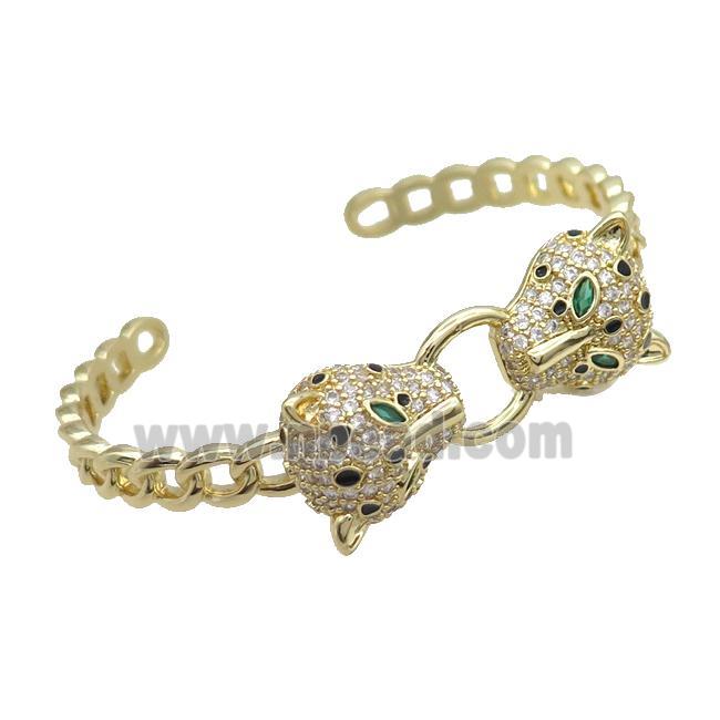 Copper Bangle Pave Zircon Leopard Gold Plated