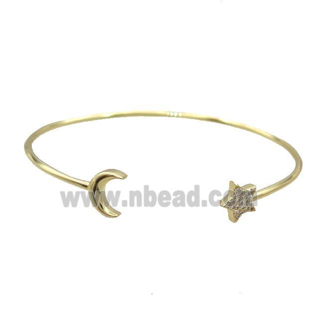 Copper Bangle Pave Zircon Moon Star Gold Plated
