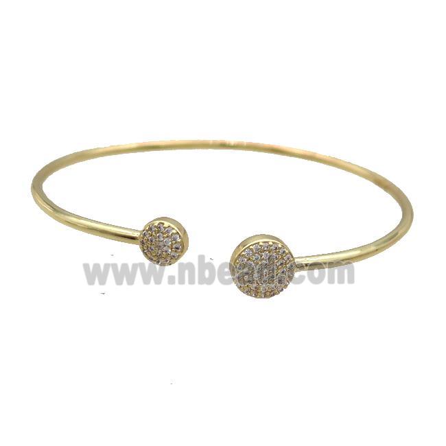 Copper Bangle Pave Zircon Button Circle Gold Plated