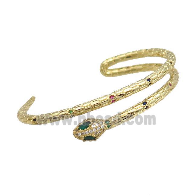 Copper Bangle Pave Zircon Snake Gold Plated