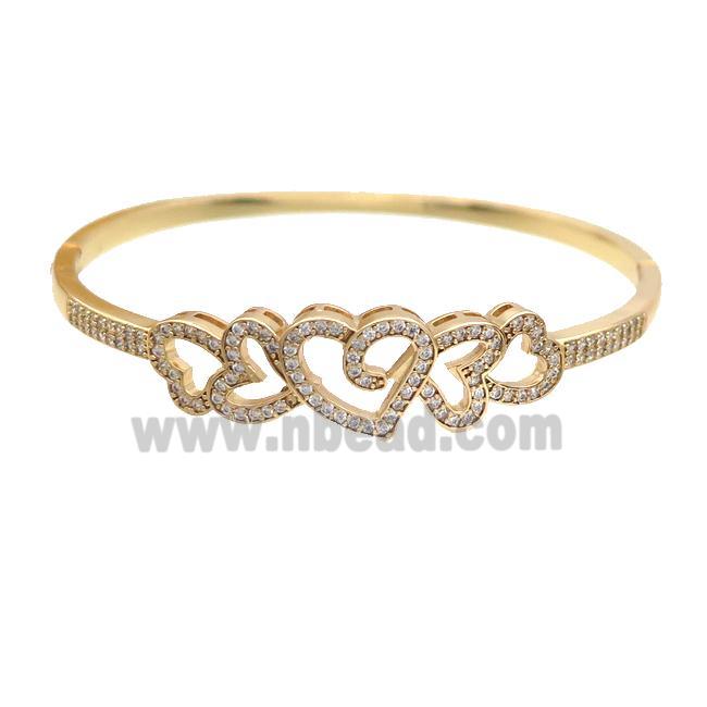Copper Bangle Pave Zircon Heart Gold Plated