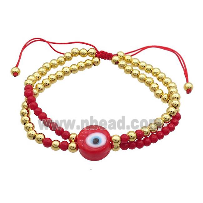 Copper Bracelet With Red Seed Glass Evil Eye Adjustable Gold Plated