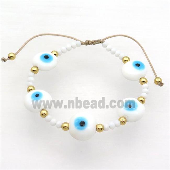 White Lampwork Bracelet Evil Eye Copper Adjustable