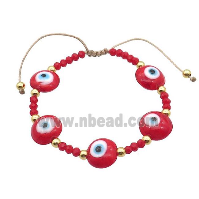 Red Lampwork Bracelet Evil Eye Copper Adjustable
