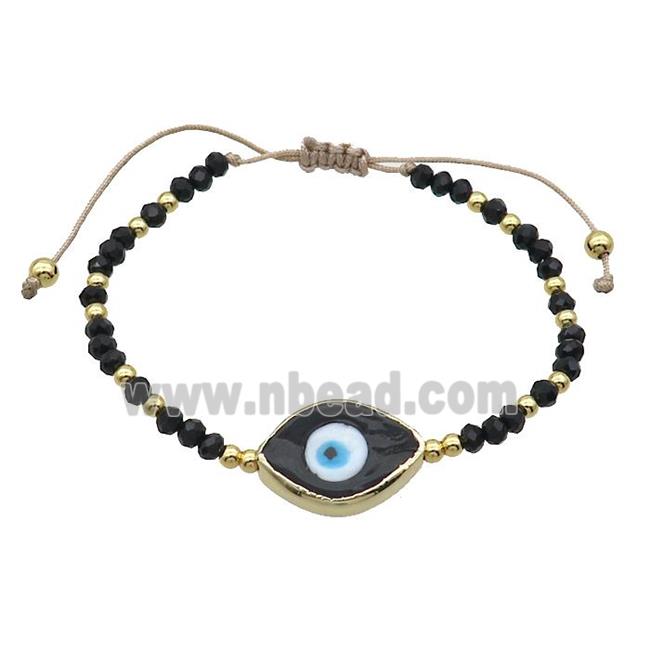 Black Crystal Glass Bracelet Evil Eye Adjustable