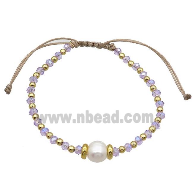 Purple Crystal Glass Bracelet Pearl Adjustable