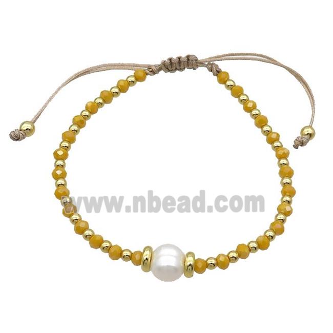 Golden Crystal Glass Bracelet Pearl Adjustable