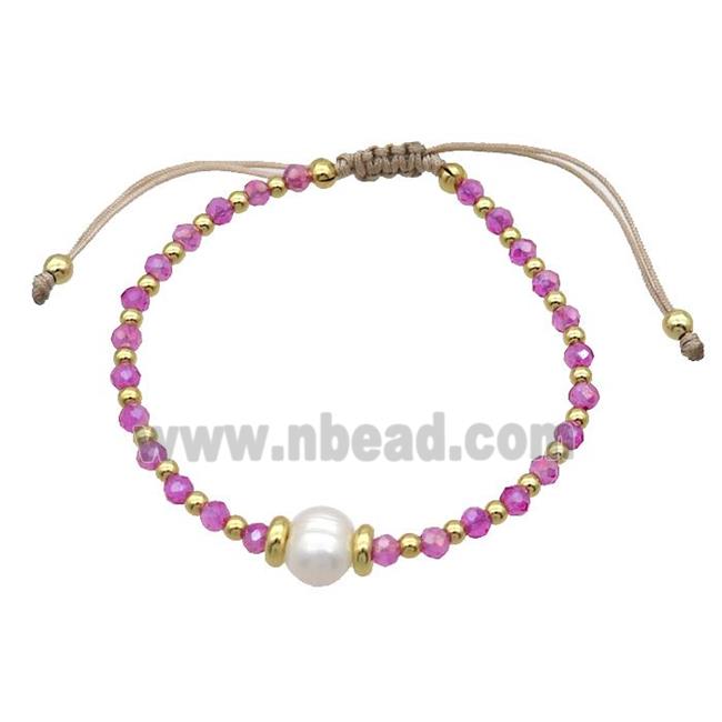 Hotpink Crystal Glass Bracelet Pearl Adjustable