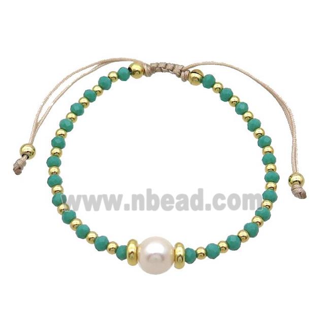 Green Crystal Glass Bracelet Pearl Adjustable