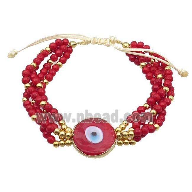 Red Lacquered Glass Bracelet Evil Eye Adjustable