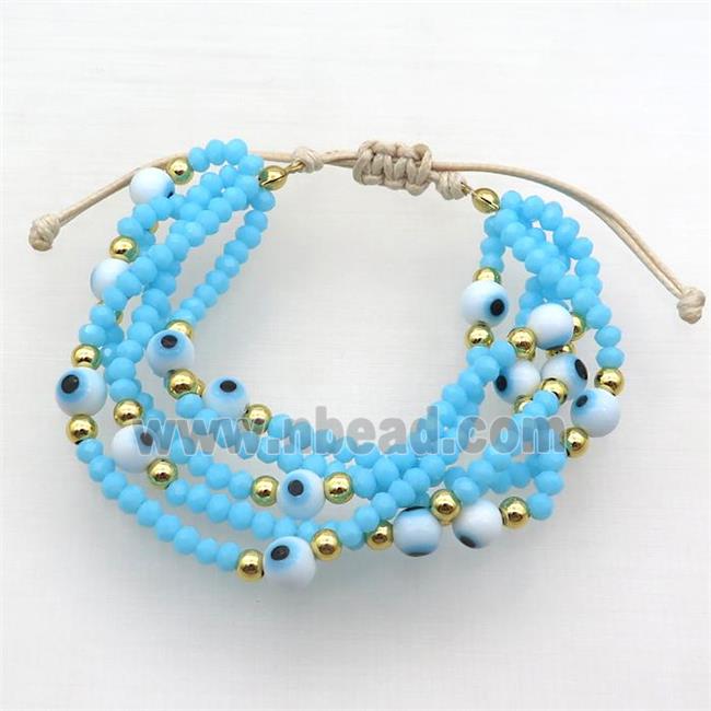 Blue Crystal Glass Bracelet Evil Eye Adjustable