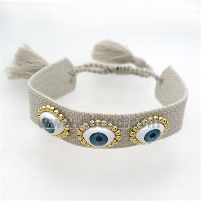 Gray Fabric Bracelet Evil Eye Adjustable