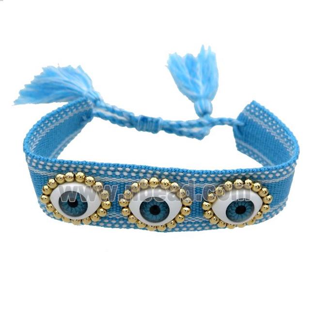 Blue Fabric Bracelet Evil Eye Adjustable