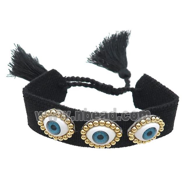 Black Fabric Bracelet Evil Eye Adjustable