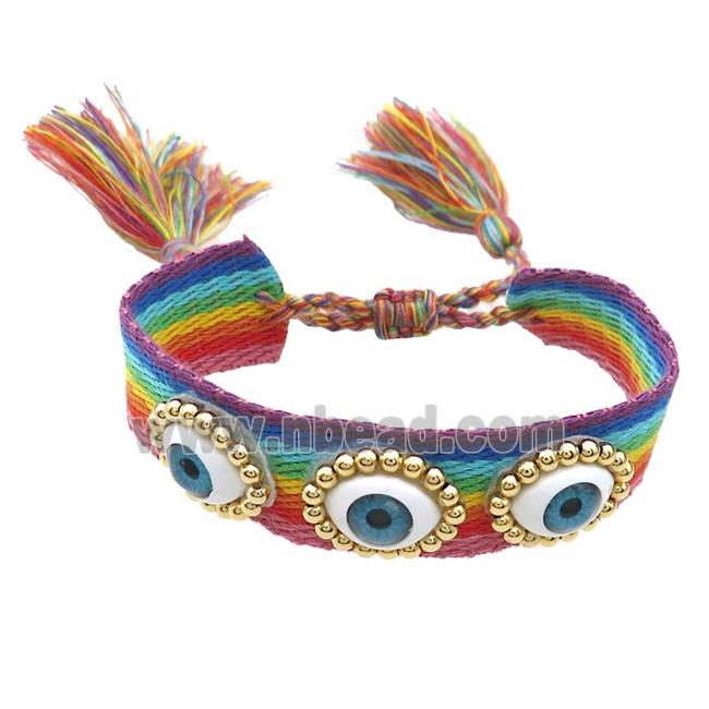 Rainbow Fabric Bracelet Evil Eye Adjustable