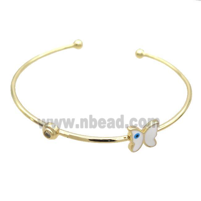 Copper Bangle Butterfly White Enamel Gold Plated