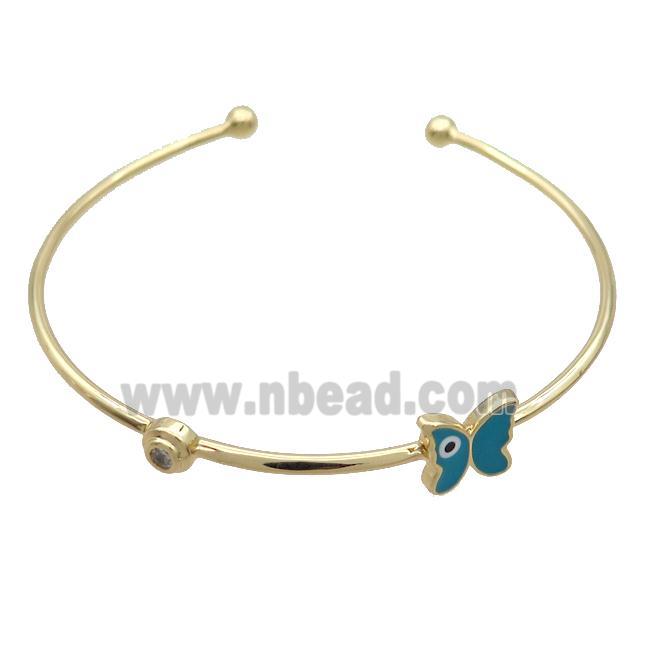 Copper Bangle Butterfly Blue Enamel Gold Plated