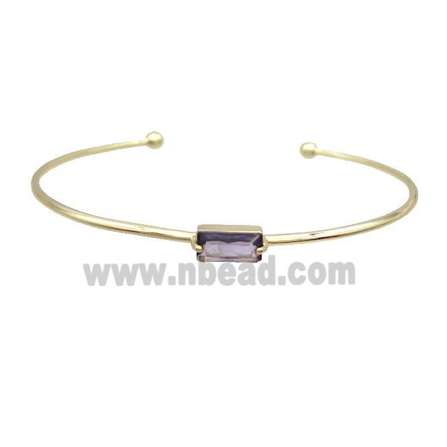 Copper Bangle Pave Purple Crystal Glass Gold Plated