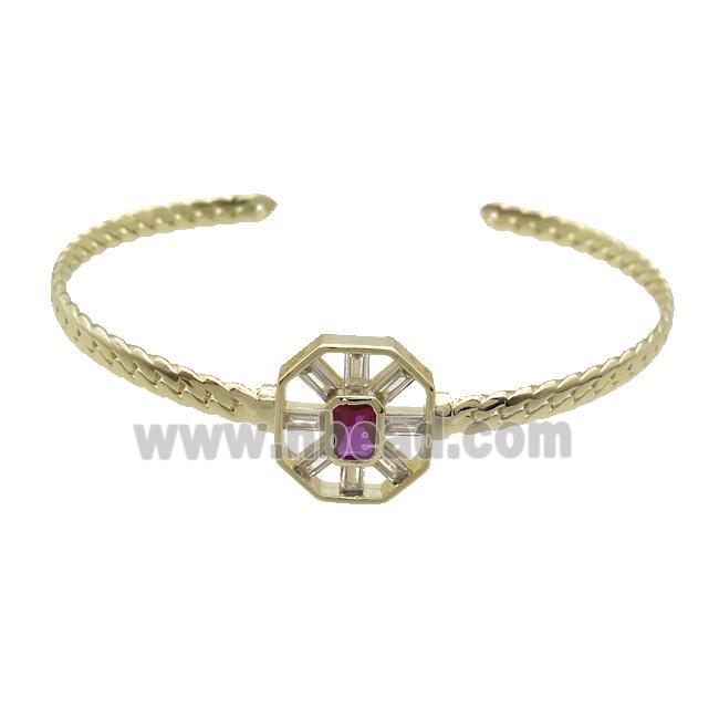Copper Bangle Pave Hotpink Crystal Glass Gold Plated