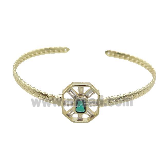 Copper Bangle Pave Green Crystal Glass Gold Plated