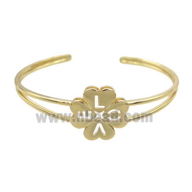 Copper Bangle Clover LOVE Gold Plated