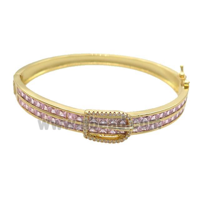 Copper Bangle Pave Pink Crystal Glass Gold Plated