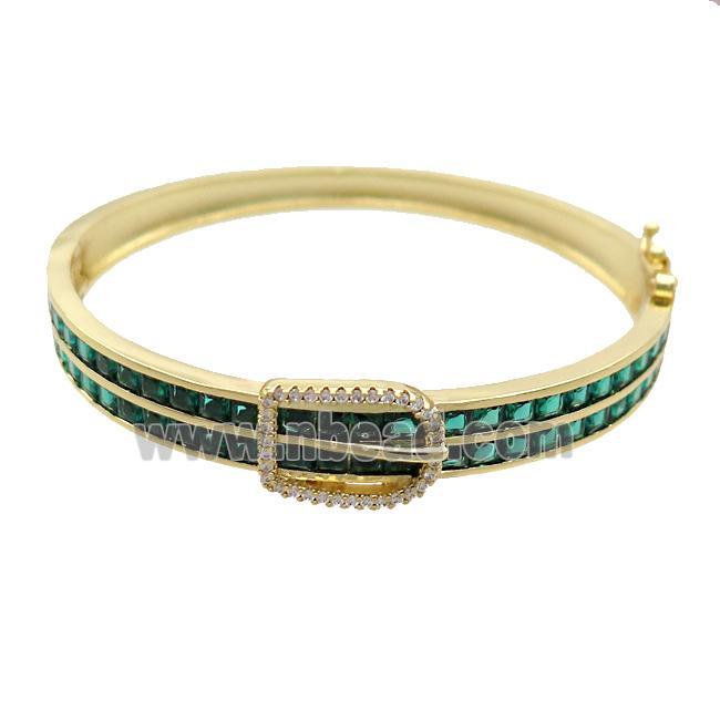 Copper Bangle Pave Green Crystal Glass Gold Plated