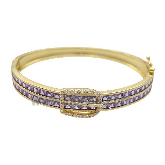 Copper Bangle Pave Purple Crystal Glass Gold Plated